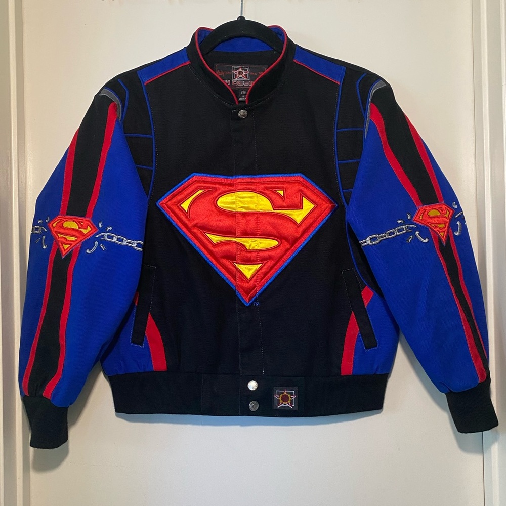 Vintage Jeff Hamilton Superman Children Jacket, DC Comic JH Design NASCAR, RARE
